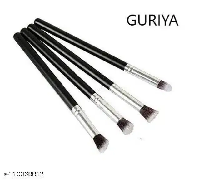 Premium Makeup Brushes (Black & Silver, Set of 4)