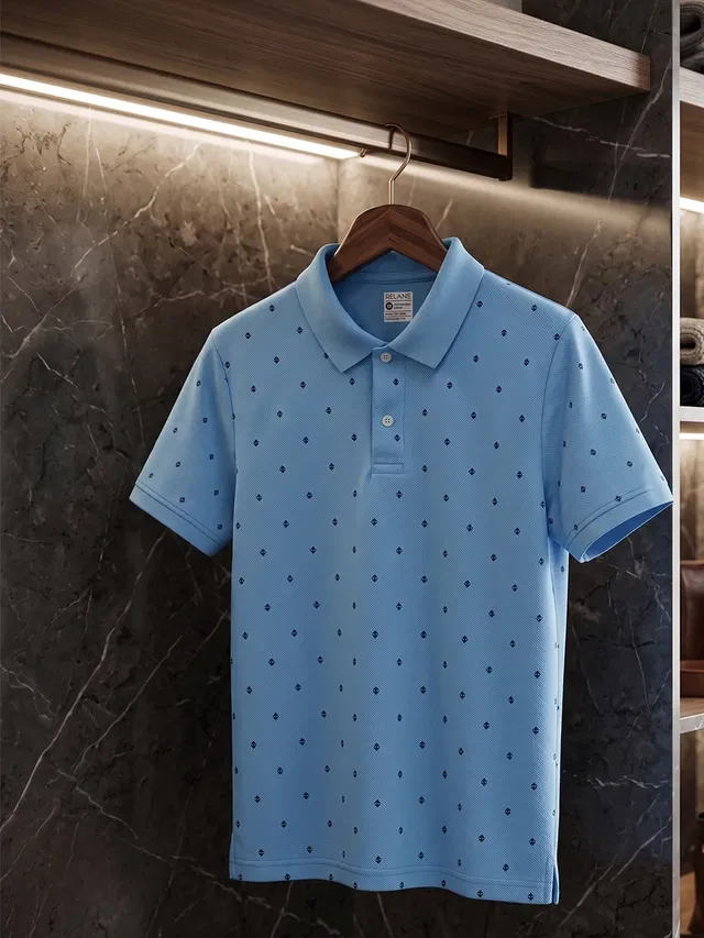 Printed Polo T-shirt for Men (Sky, M)