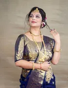 Silk Woven Design Saree for Women, Navy Blue 