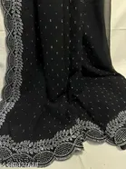 Georgette Printed Saree For Women, Black