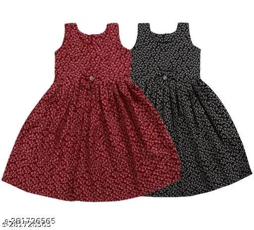 Frocks & Dresses for Girls (Maroon, 7-8 Years)