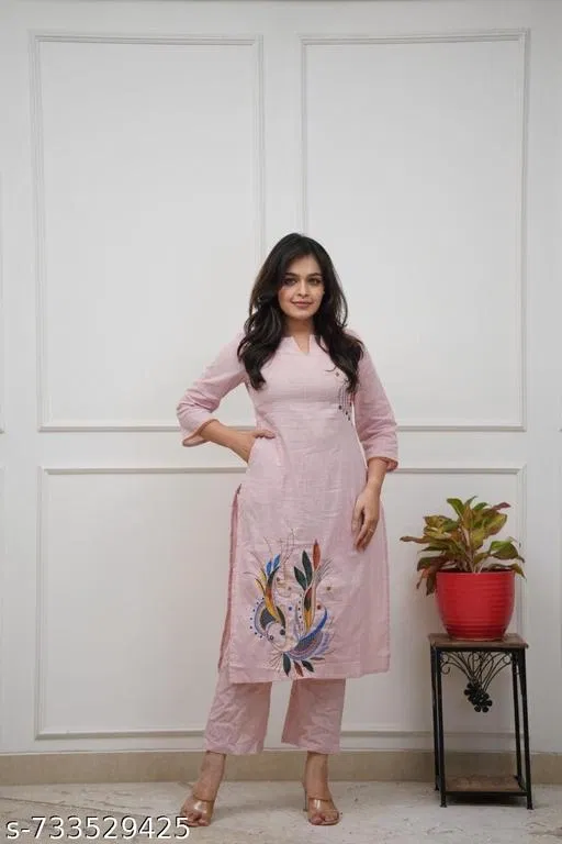 Kurta Set for Women (Pink, L)