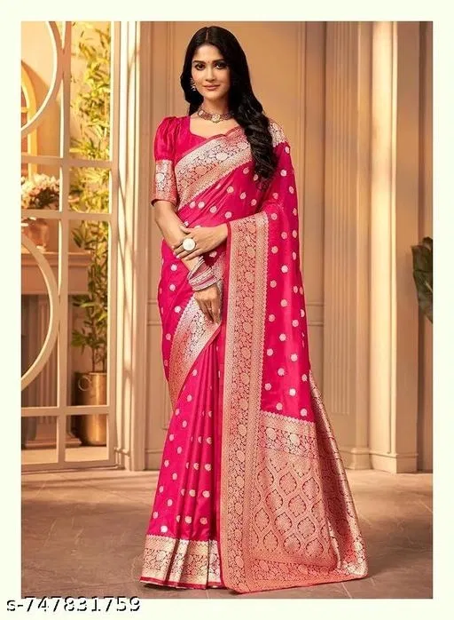 Kanjeevaram Saree for Women (Pink, Free Size)