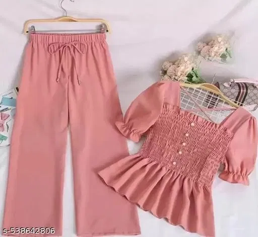 MOTI TOP AND PALAZZOS for Kids (Peach, 8-9 Years)