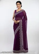 Georgette Embellished Saree For Women, Purple