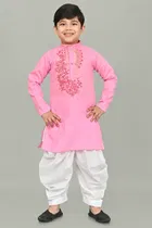 Cotton Embroidered Kurta with Patiyala Set for Boys 