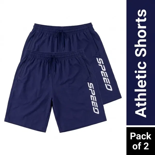 Polycotton Athletic Shorts for Men, Combo Pack of 2, Blue, M