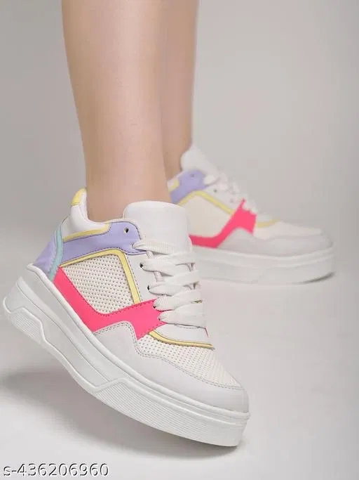 Colorblocked Synthetic Sneakers for Girls (Multicolor, 14-15 Years)