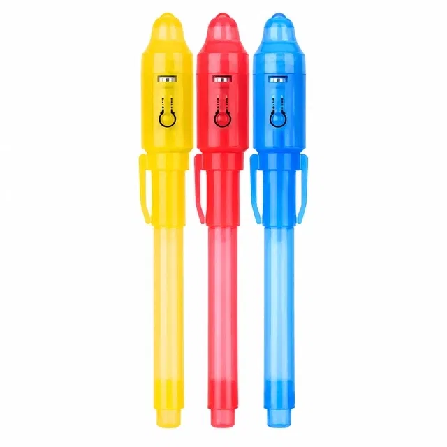 Invisible Ink Magic Pen (3 Pieces) with UV-Light Birthday Return Gifts Pencil (Pack of 1)