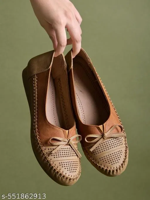 Solid Synthetic Comfort Ballerinas (Brown, 11 to 12 Years)