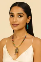 Women's Beaded Temple Jewellery Set with Earrings  