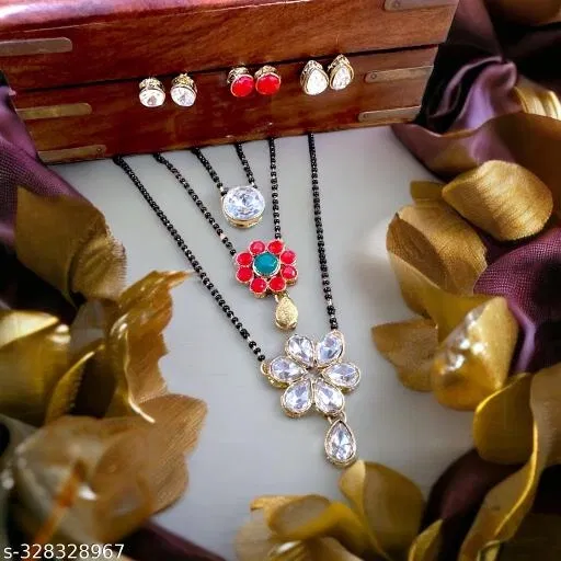 Alloy Mangalsutra With Earring for Women, White