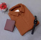 Cotton Blend Polo Neck T-Shirt for Men (Tan, S)