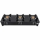 Khaitan 3 Burner BP-GIO MS Black Toughened Glass Glass Manual Gas Stove 