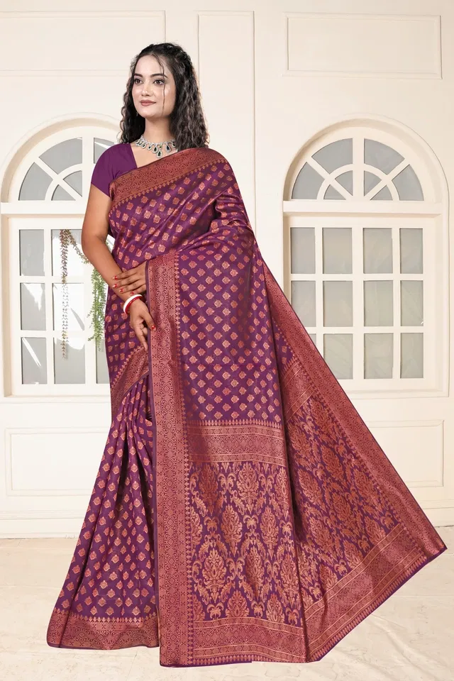 Jacquard Woven Design Saree for Women, Wine (6.3 m)