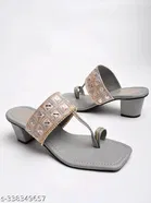 Shoetopia Grey Embellished Sandals 
