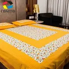 Jaipuri Cotton Double Bedsheet with 2 Pillow Covers | 80x90 Inch | Yellow Floral | Traditional Rajasthani Print