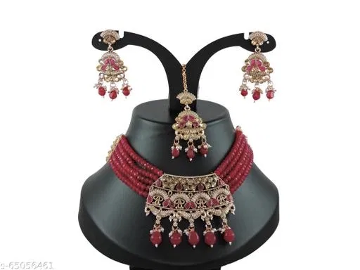 Pink Choker Jewellery Set for Women (Free Size)