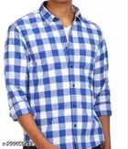 Cotton Blend Checked Shirt for Men, Blue 