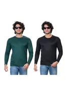 Round Neck Solid T-Shirt for Men (Green & Black, S) (Pack of 2)