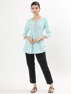 Womens Casual Sleeve Yoke embroidered short Kurti 