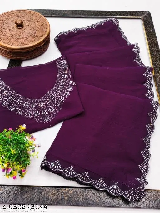 Georgette Saree for Women, Wine (5.5 M)