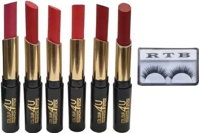 Lenon Matte Lipstick Any Color with False Eyelash 1 Pair (Pack of 7) (S-43)