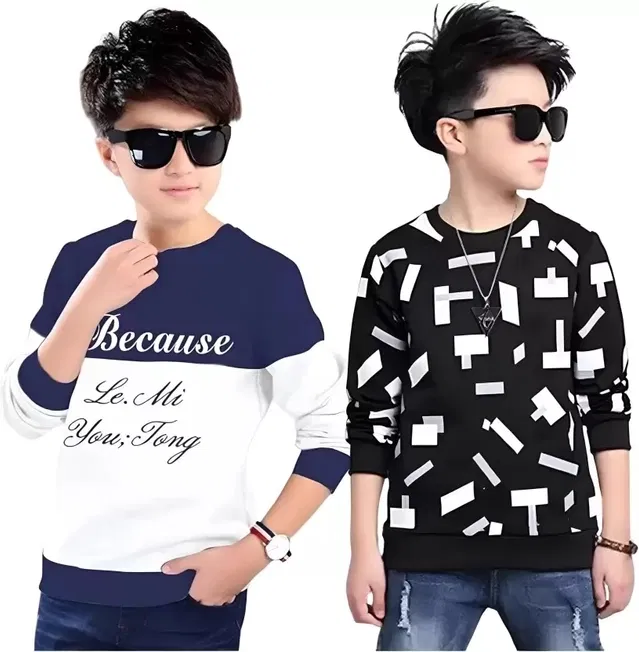 Round Neck Printed T-Shirts for Boys (Multicolor, 13-14 Years) (Pack of 2)
