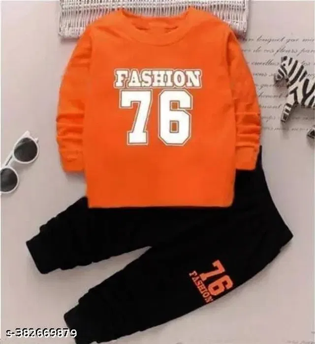 Hosiery Cotton Clothing Set for Boys (Orange & Black, 3-6 Months)