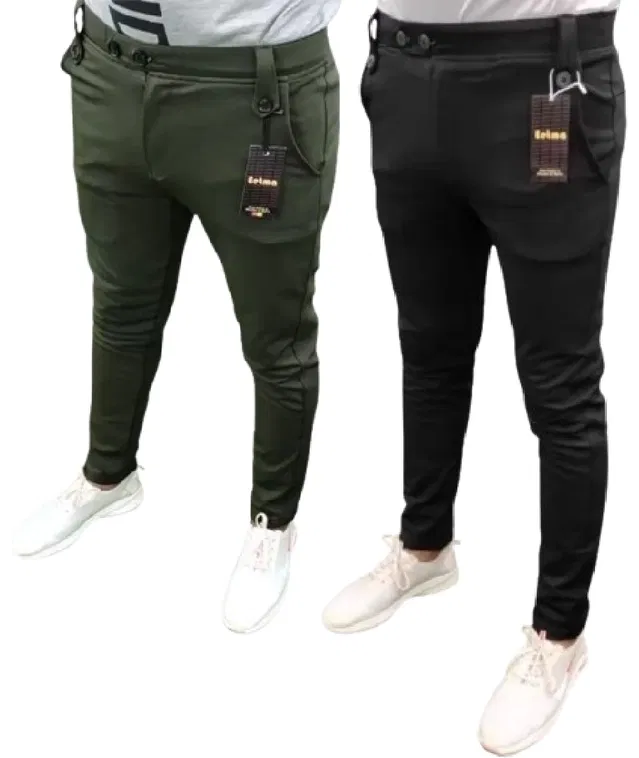 Lycra Solid Trackpant for Men (Olive & Black, 34) (Pack of 2)
