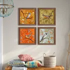 Multicolor Jardine Birds Set of 4 Brown Framed Painting 