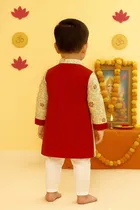 Cotton Printed Kurta with Payjama for Boys, Red & White 