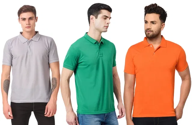 Cotton Blend Polo T-shirt for Men, Pack of 3 (Multicolor, L)