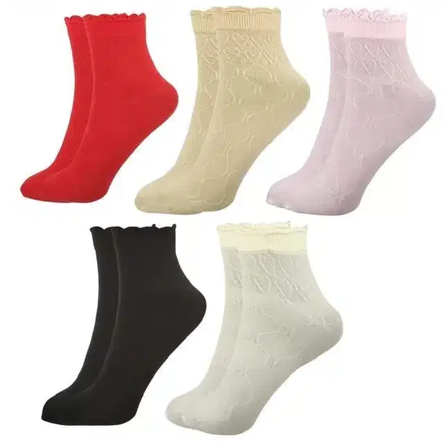 Ankle Length Socks for Women & Girls (Multicolor, Set of 5)