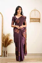 Litchi Silk Zari Woven Saree for Women, Purple 