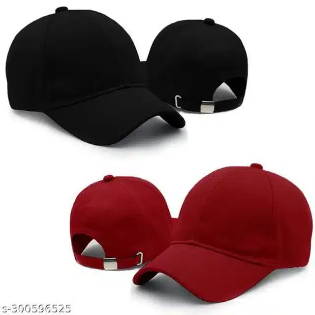 Cotton Cap for Men & Women (Black & Red, Pack of 2)