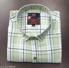 Cotton Blend Checked Shirt for Men, Green 