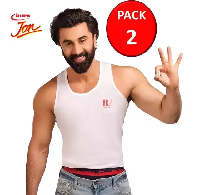 Rupa Cotton Solid Vest for Men, Pack of 2 (White, 100 cm)