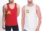 Cotton Blend Printed Gym Vest for Men (Red & White, M) (Pack of 2)