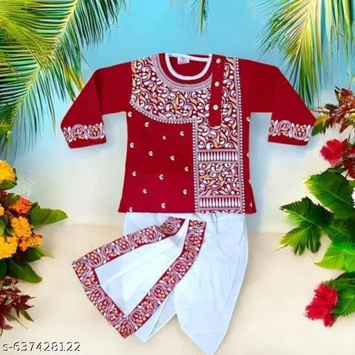 RK TRADERS Ethnic Motif Cotton Kurta Set for Boys (White, 0-6 Months)