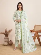 Cotton Printed Kurta with Pant & Dupatta for Women 