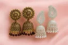 Women's Antique Gold & Silver-Tone Jhumka Earrings Set, Pack of 2, Pack of 2, Pack of 2