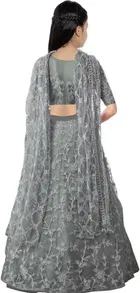 Net Embroidered Semi Stitched Lehenga for Girls 