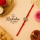 Designer Silver Finish Rakhi, Red