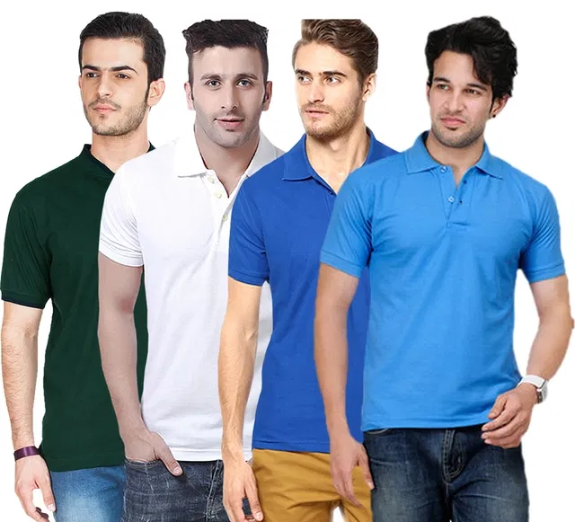 Polo Solid T-shirt Pack of 4 for Men (Multicolor, L)