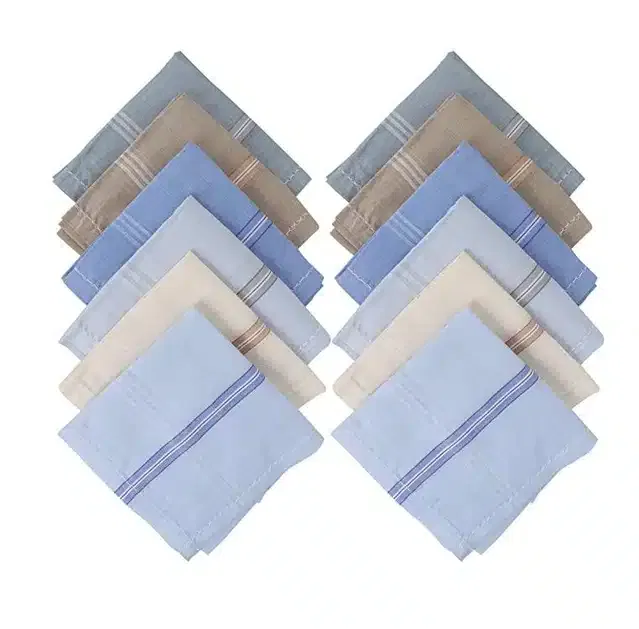 Cotton Blend Handkerchiefs for Men (Pack of 12) (Multicolor, 18x18 cm)