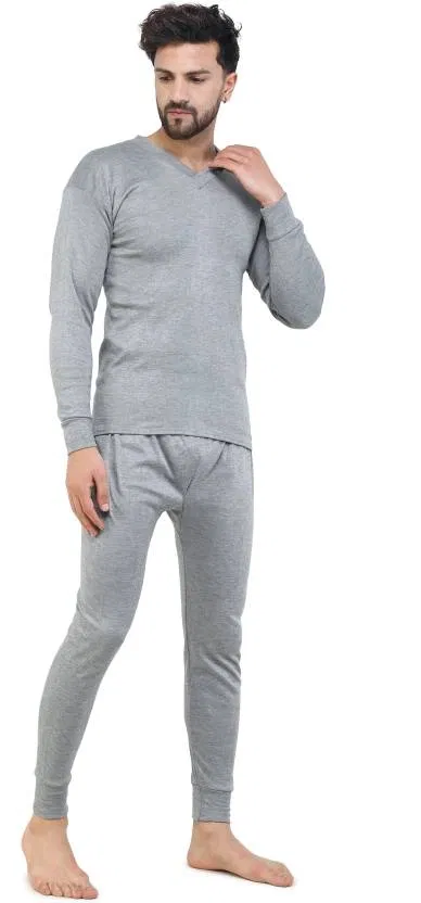 Cotton Blend Thermal Set for Men (Grey, XL)