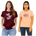 Cotton Blend T-shirt for Women, Peach & Maroon, Pack of 2 