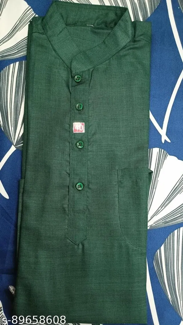 Cotton Solid Kurta for Men (Bottle Green, XL)
