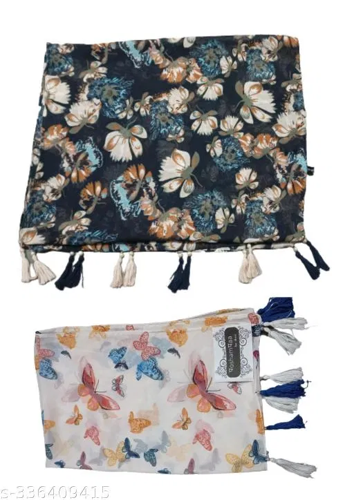 Chiffon Printed Scarves for Women, Multicolor, Pack of 2